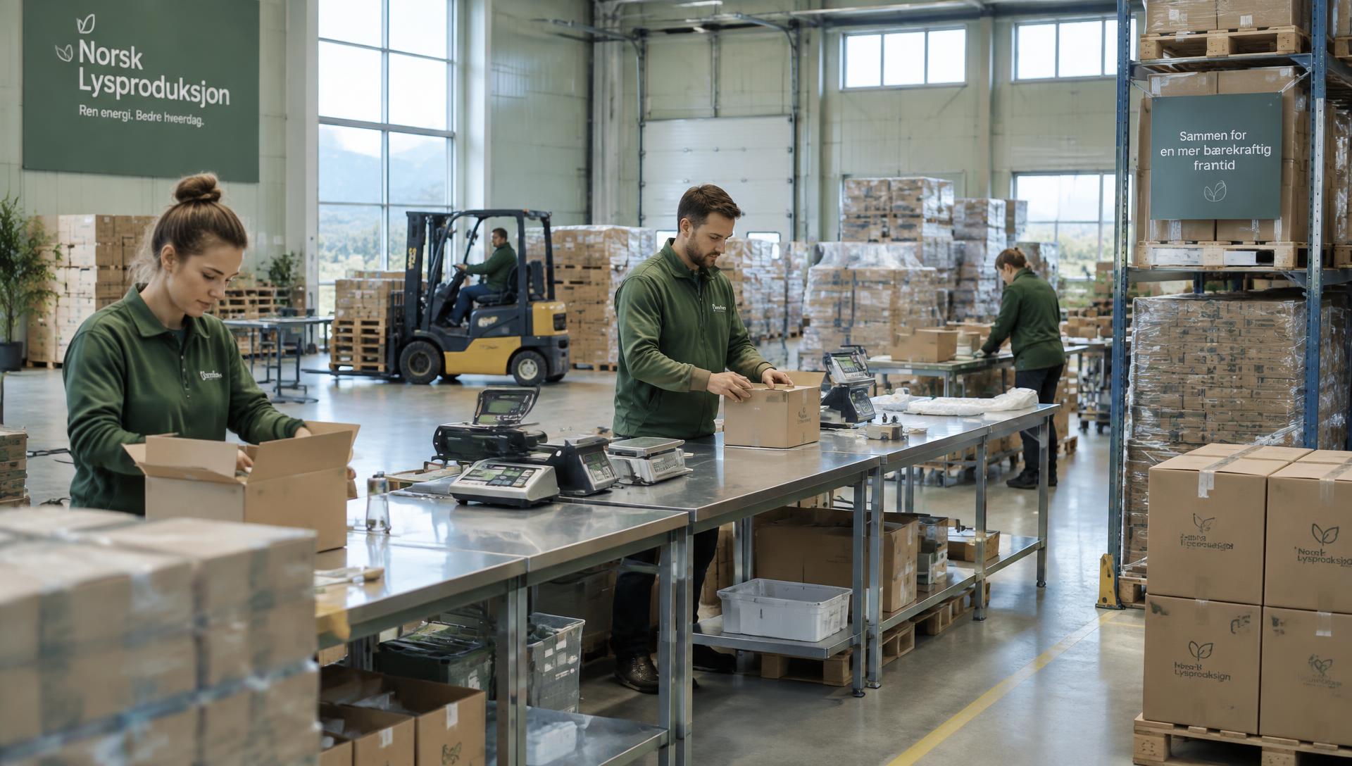 Pakking av varer i en produksjonshall
